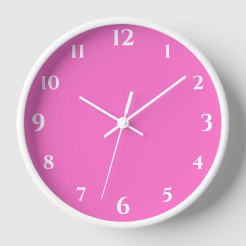 Modern White Numbers  Classic Neon Pink Clock