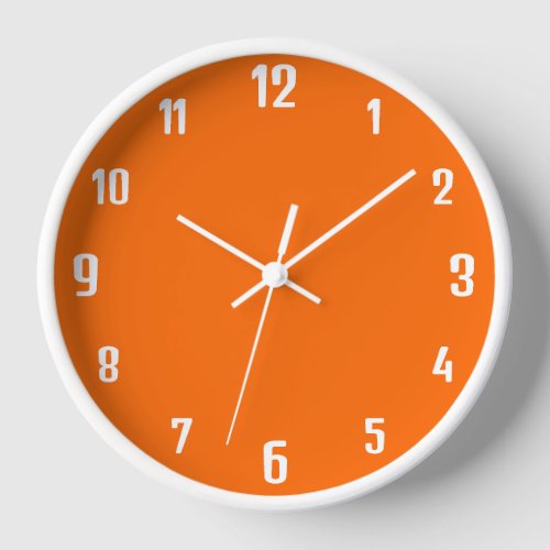Modern White Numbers  Classic Neon Sunset Orange Clock