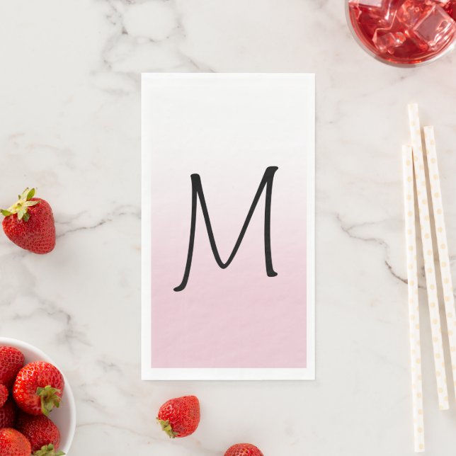 Modern White Ombre Monogram Paper Guest Towels (Insitu)