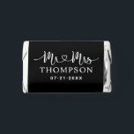 Modern White on Black Heart Script Monogram Hershey's Miniatures<br><div class="desc">A bold and contemporary miniature wedding favor showcasing "Mr and Mrs" in white decorative heart script calligraphy with the couple's surname as a dramatic monogram centerpiece against a solid black background. White script on black creates a sleek, modern edge. Customize the names and wedding date for a stylish reception favor....</div>