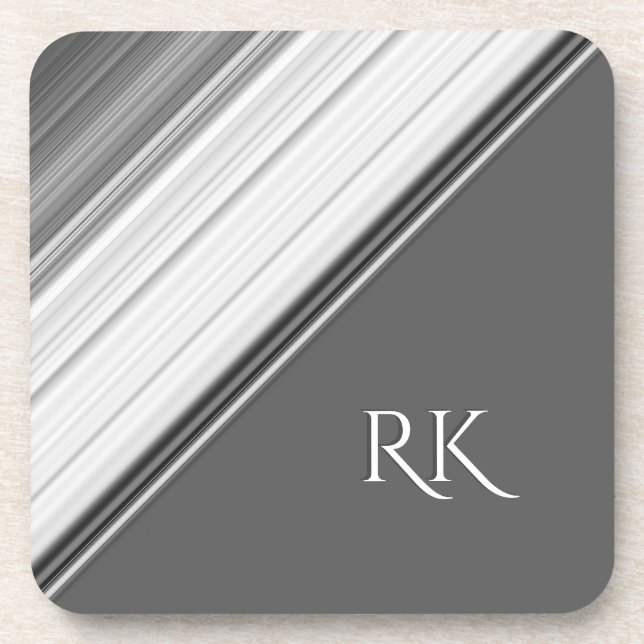 Modern White on Gray Monogram Beverage Coaster (Front)