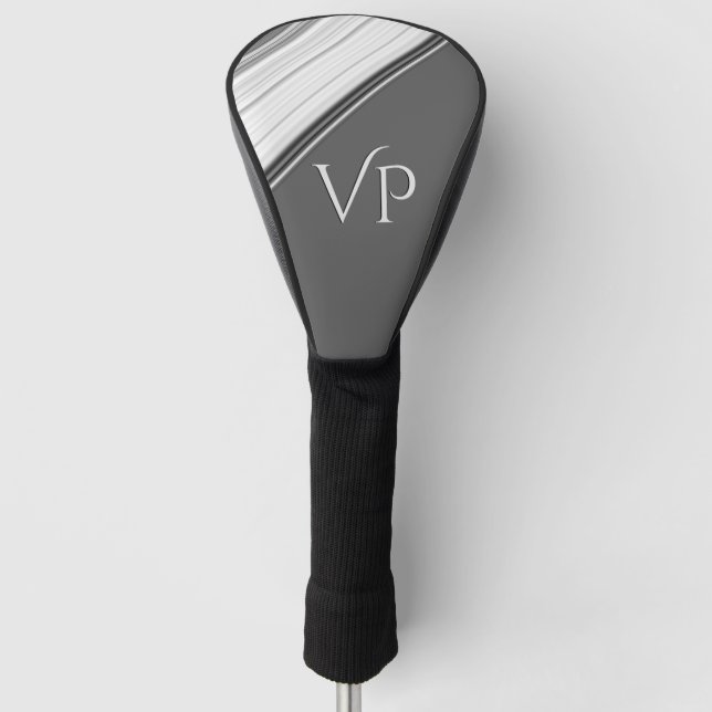 Modern White on Gray Monogram Golf Head Cover (Front)