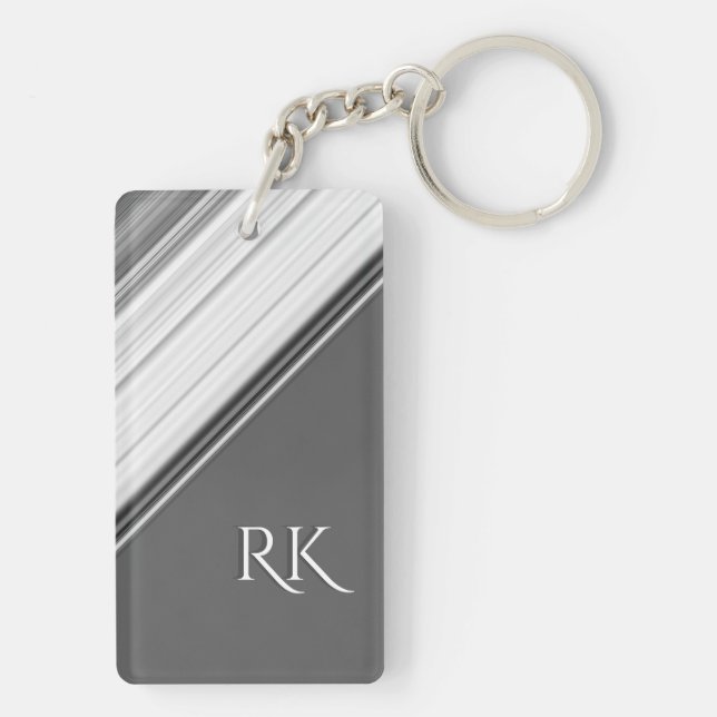 Modern White on Gray Monogram Keychain (Back)
