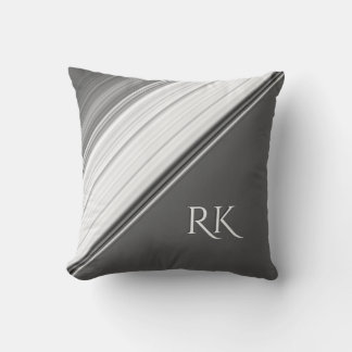 Modern White on Gray Monogram Throw Pillow