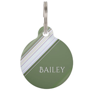 Modern White on Green Monogram Pet ID Tag