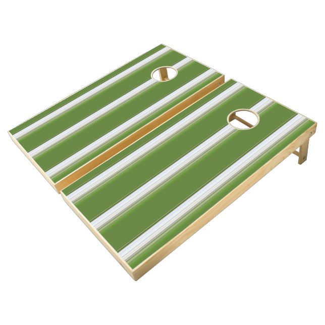Modern White on Green Stripe Cornhole Set (Angled)