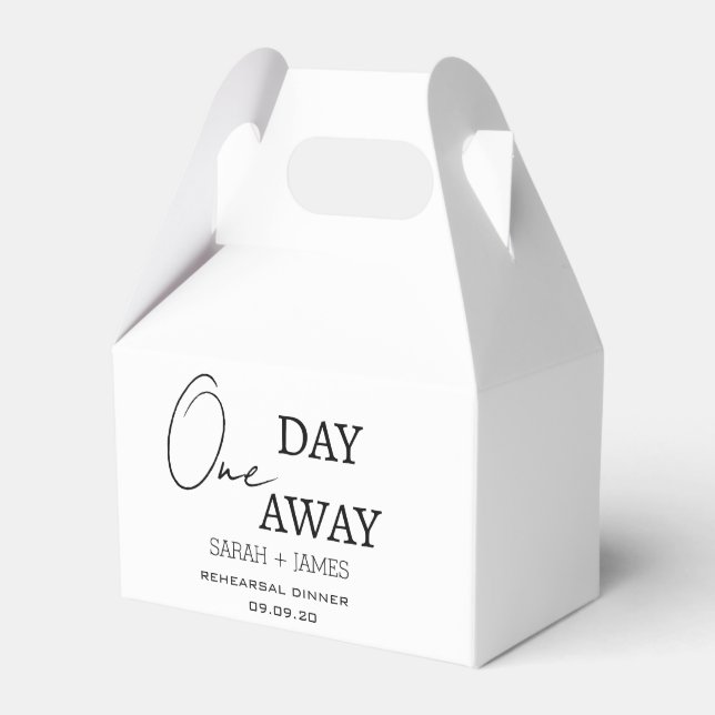 Modern White One Day Away Rehearsal Dinner Party Favor Boxes (Front Side)