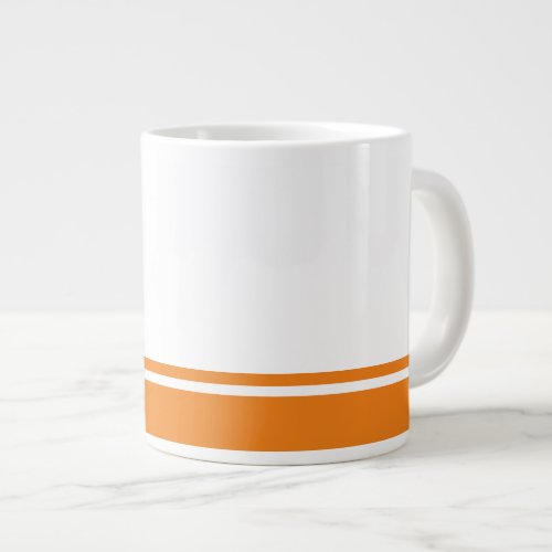 Modern White Orange Bottom Rim Racing Stripes Giant Coffee Mug