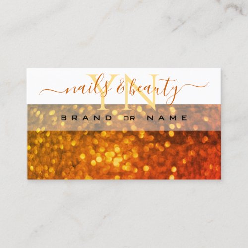 Modern White Orange Gold Sparkle Glitter Monogram Business Card