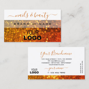 Modern White Orange Gold Sparkle Glitter with Logo Business Card