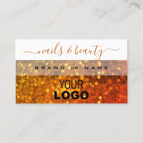 Modern White Orange Gold Sparkle Glitter with Logo Business Card