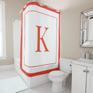 modern White & Orange Initial Monogram  Shower Curtain