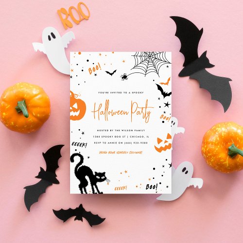 Modern White Orange Spooky Halloween Party Invitation
