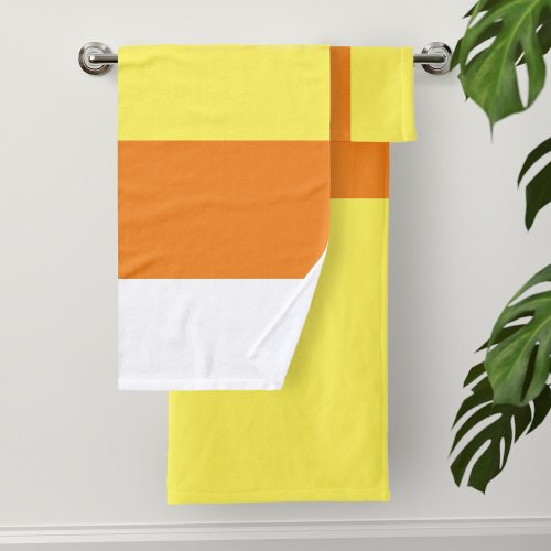 Modern White Orange Yellow Bold Striped Bath Towel Set