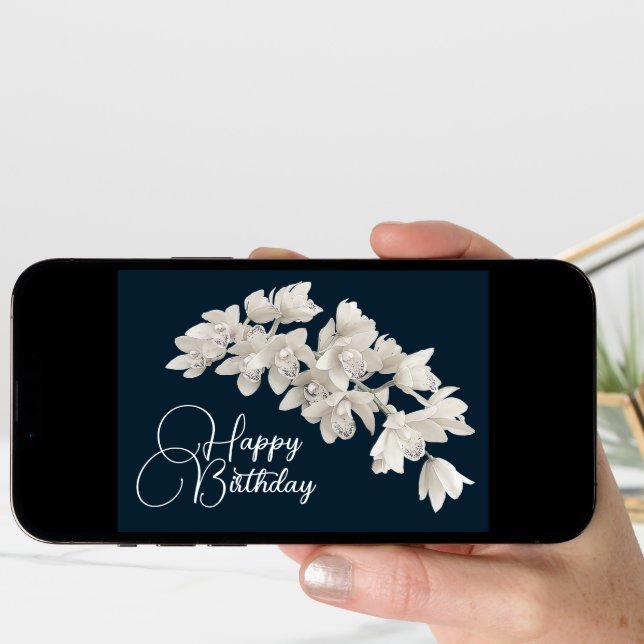 Modern White Orchid Birthday Elegant Botanical Card (Front Digital)