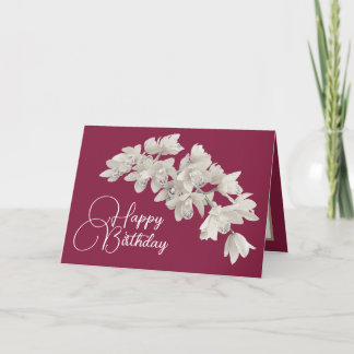 Modern White Orchid Birthday Elegant Botanical Card