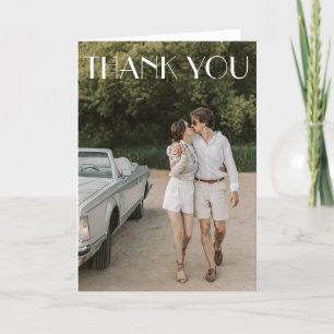 Modern White Overlay Art Deco Photo Wedding Folded Letterpress Thank You Card