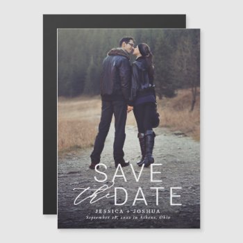 Modern White Overlay Full Photo Save The Date Magnetic Invitation by dulceevents at Zazzle