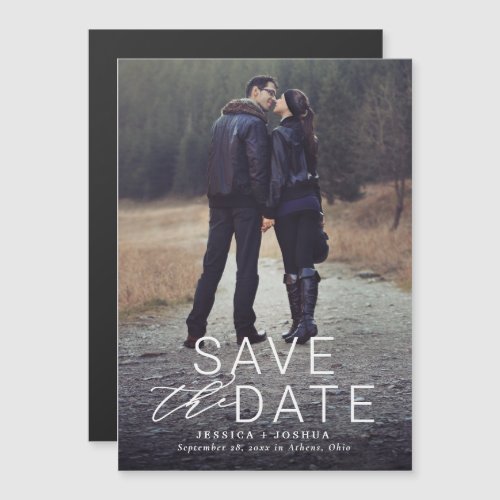 Modern White Overlay Full Photo Save the Date Magnetic Invitation