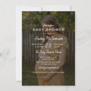 Modern White Overlay Pregnancy Photo Baby Shower Invitation