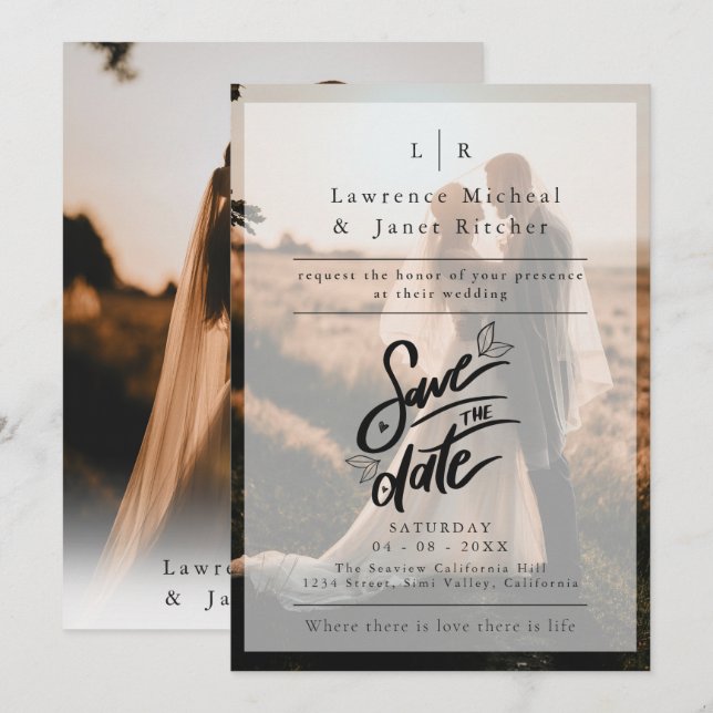 Modern White overly Photo minimalist invite (Front/Back)