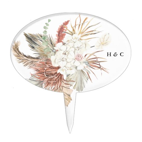Modern White Pampas Dried Grass Floral Cake Topper