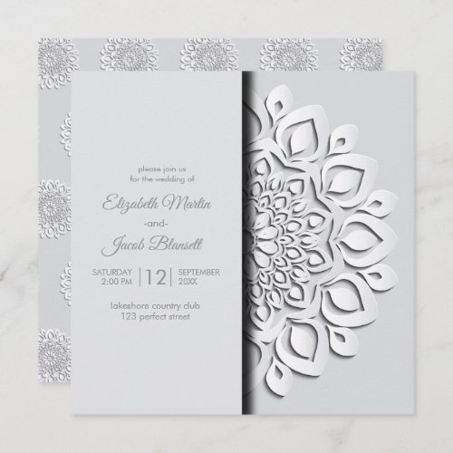 Modern White Paper cut Mandala Peekaboo Wedding Invitation