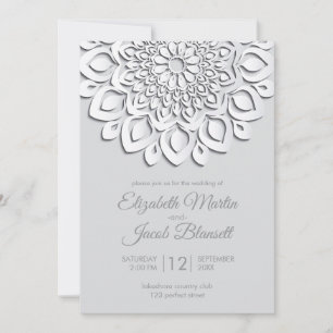 Modern White Paper cut Mandala Wedding Invitation