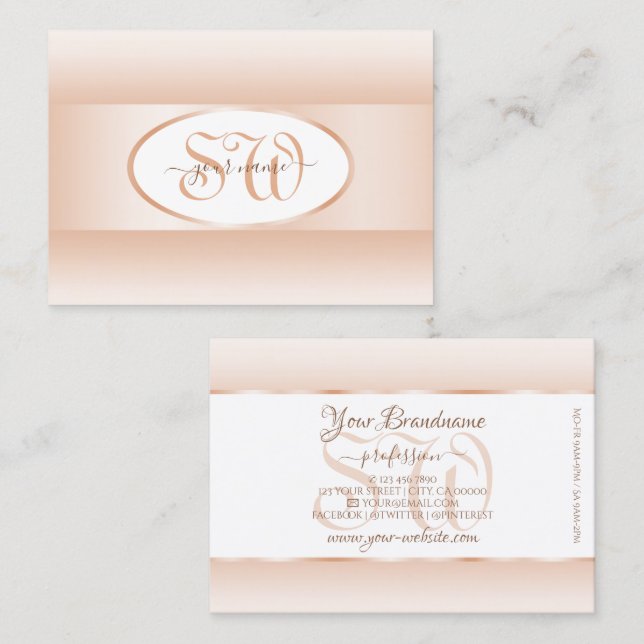 Modern White Pastel Pink Ombre Oval Frame Initials Business Card (Front/Back)