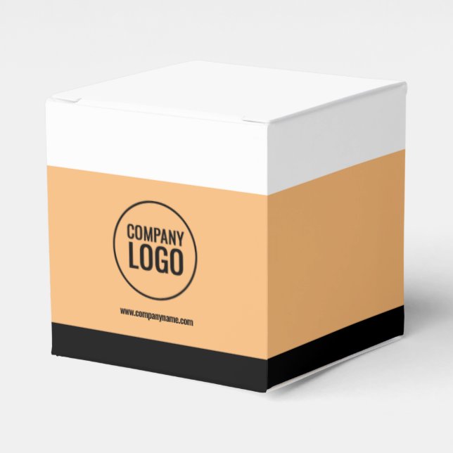 Modern White Peach Black Company Logo Website Favor Boxes (Front Side)