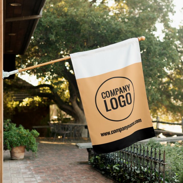 Modern White Peach Black Company Logo Website House Flag (In SItu)