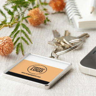 Modern White Peach Black Company Logo Website Keychain