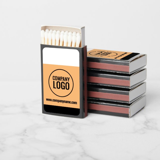 Modern White Peach Black Company Logo Website Matchboxes (Stacked)
