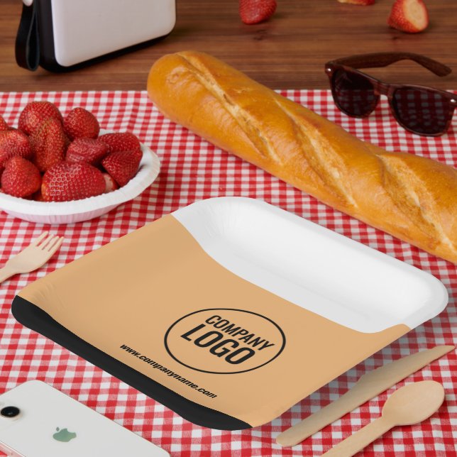 Modern White Peach Black Company Logo Website Paper Plates (Picnic)