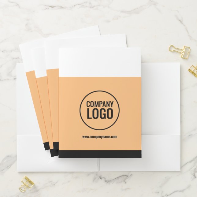 Modern White Peach Black Company Logo Website Pocket Folder (In Situ)