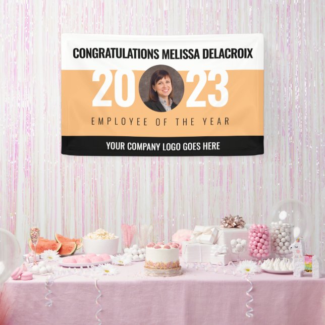 Modern White Peach Black Employee of Year Photo Banner (Party)
