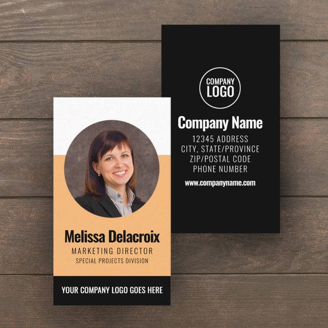 Modern White Peach Black Employee Photo Business Card (Creator Uploaded)