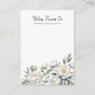 Modern White Peonies Floral Bunch Necklace Display Calling Card