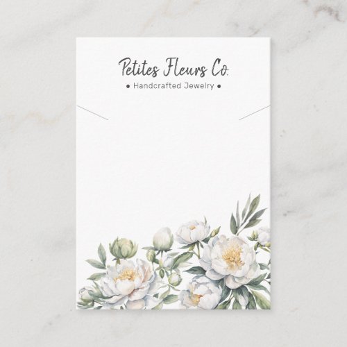 Modern White Peonies Floral Bunch Necklace Display Calling Card