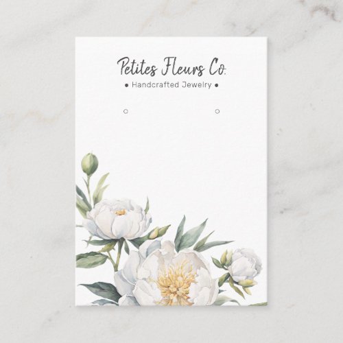 Modern White Peonies Floral Earring Display Card