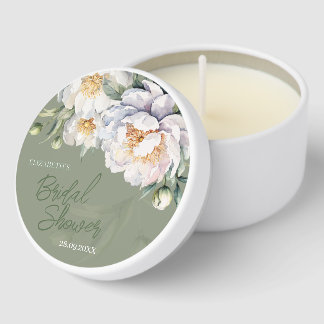 Modern White Peony Sage Green Floral Bridal Shower Mini Candle Favors