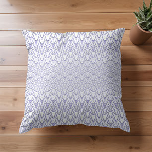 Modern White Periwinkle Japanese Wave Pattern Throw Pillow