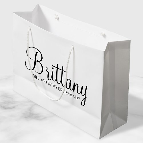 Modern White Personalized Bridesmaid Proposal Large Gift Bag