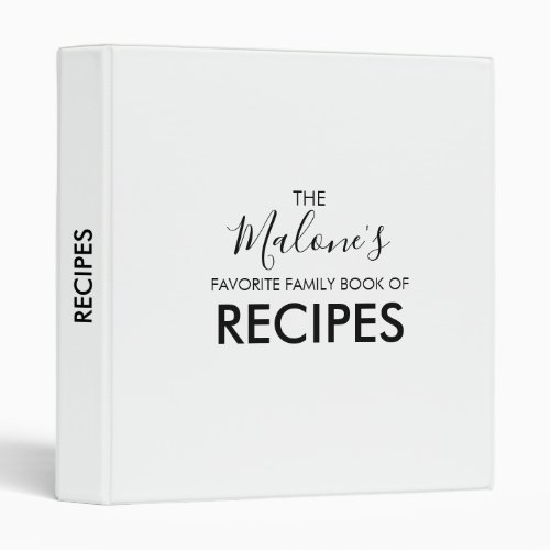 Modern White Personalized Recipe Binder