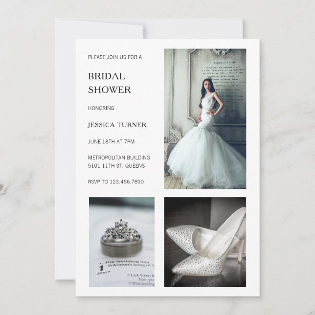 Modern White Photo Collage Bridal Shower Invitation (Front)
