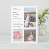 Modern White Photo Collage Girl Baby Shower Invitation (Standing Front)