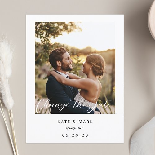 Modern White Photo Frame Wedding Change the Date Postcard