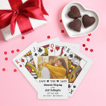 Modern White Photo Heart Save the Date Poker Cards<br><div class="desc">Share your engagement photo and save the date on a fun, functional playing card deck your guests will love. The clean white design features a photo area at the top with a charming "Save the Date" header accented by heart icons, the couple's names in elegant calligraphy script, wedding date, and...</div>