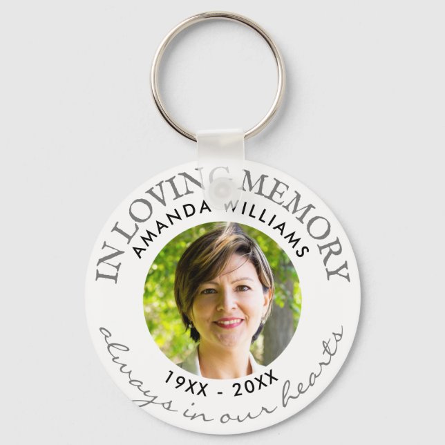 Modern White Photo Memorial in Loving Memory Keychain (Front)