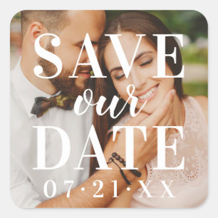 Modern White Photo Overlay Wedding Square Sticker